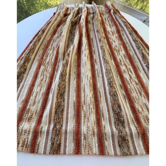 Vintage 70s pleated curtain, brown, beige, rust stripes, thick woven panel - Picture 5 of 10
